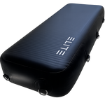 A navy blue flat boat fender with the brand 'ELITE' visible on the top, designed for docking and rafting.